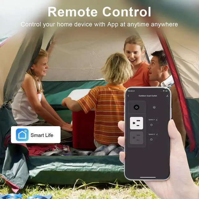 Alt view image 4 of 7 - WiFi Outdoor Smart Plug, Smart Plugs That Work with Google Home for Voice Control, Wireless Remote APP Control Smart Outlet Timer with 2 Grounded, No Hub Required