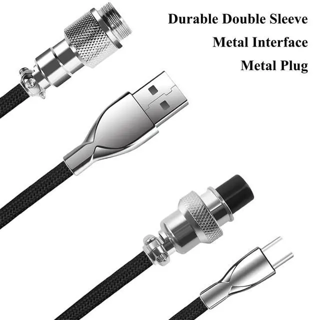 Alt view image 2 of 7 - Coiled Keyboard Cable: 1.5M USB-C to USB-A Braided Cord with Detachable Aviator Connector, Durable & Tangle-Free for Custom & Mechanical Gaming Keyboards (Black)