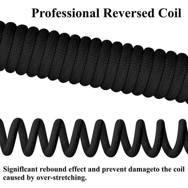 Alt view image 4 of 7 - Coiled Keyboard Cable: 1.5M USB-C to USB-A Braided Cord with Detachable Aviator Connector, Durable & Tangle-Free for Custom & Mechanical Gaming Keyboards (Black)