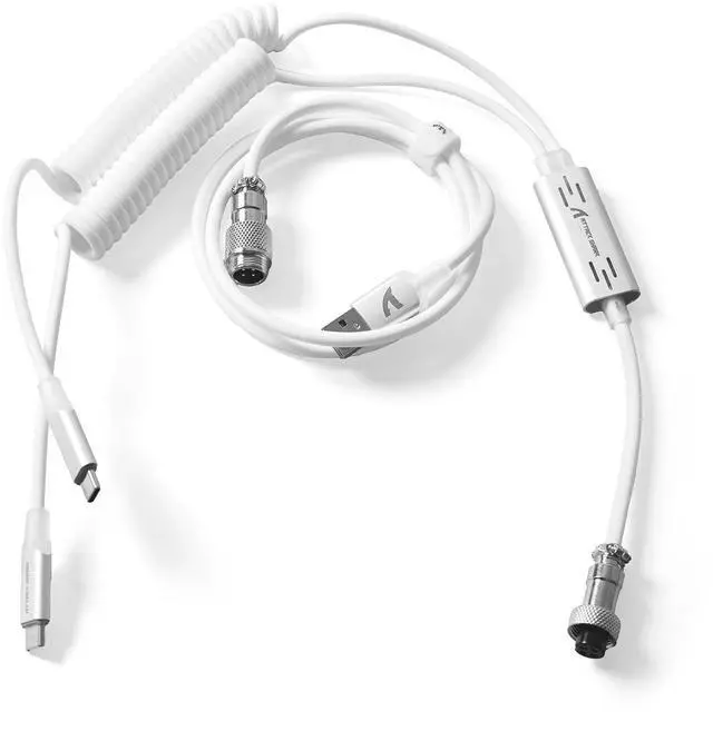 Main image of C08 USB A to Dual Type-C Custom Coiled Aviator Cable with Adjustable RGB Light,4-Pin Steel Aviation Connector,Aluminum Alloy Hub,Pure Copper Core for 8KHz X68 Keyboard R11 R5 Mouse(White)