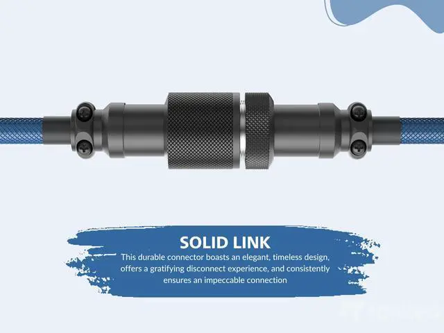 Alt view image 6 of 7 - Ranked Coiled Keyboard Cable | Handcrafted Double-Sleeved Braided Cable | USB Type C to A | 5-Pin Aviator Connector for Custom Mechanical Gaming Keyboard | Support Fast Charge 20W (Skydiver)