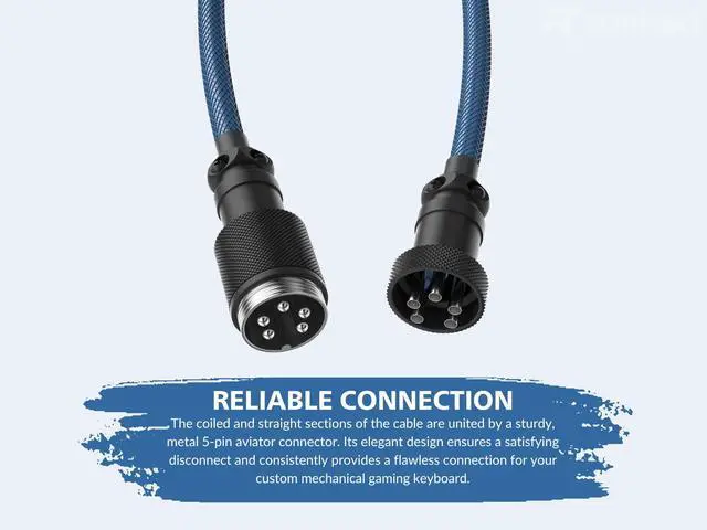 Alt view image 4 of 7 - Ranked Coiled Keyboard Cable | Handcrafted Double-Sleeved Braided Cable | USB Type C to A | 5-Pin Aviator Connector for Custom Mechanical Gaming Keyboard | Support Fast Charge 20W (Skydiver)