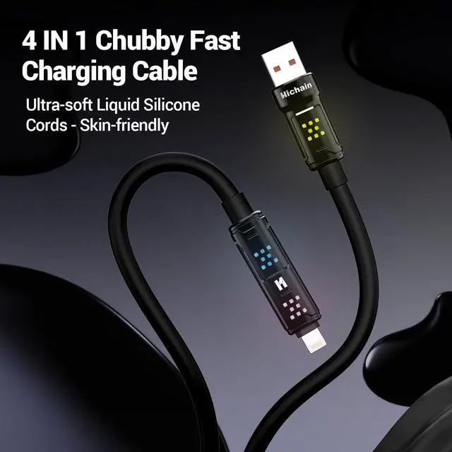 Alt view image 4 of 7 - USB C to Lightning Cable, 100W 4 in 1 Multi Charging Cable with Light for iPhone 17 16 15 14 Pro/MacBook/iPad, Chubby USB A/C to C/Lightning Charging Cord - 4FT