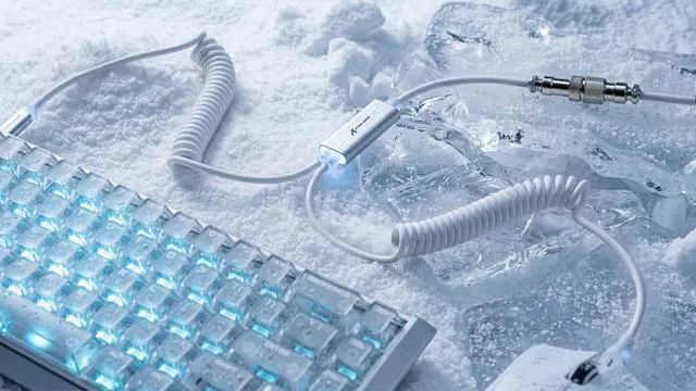 Alt view image 4 of 7 - C08 USB A to Dual Type-C Custom Coiled Aviator Cable with Adjustable RGB Light,4-Pin Steel Aviation Connector,Aluminum Alloy Hub,Pure Copper Core for 8KHz X68 Keyboard R11 R5 Mouse(White)