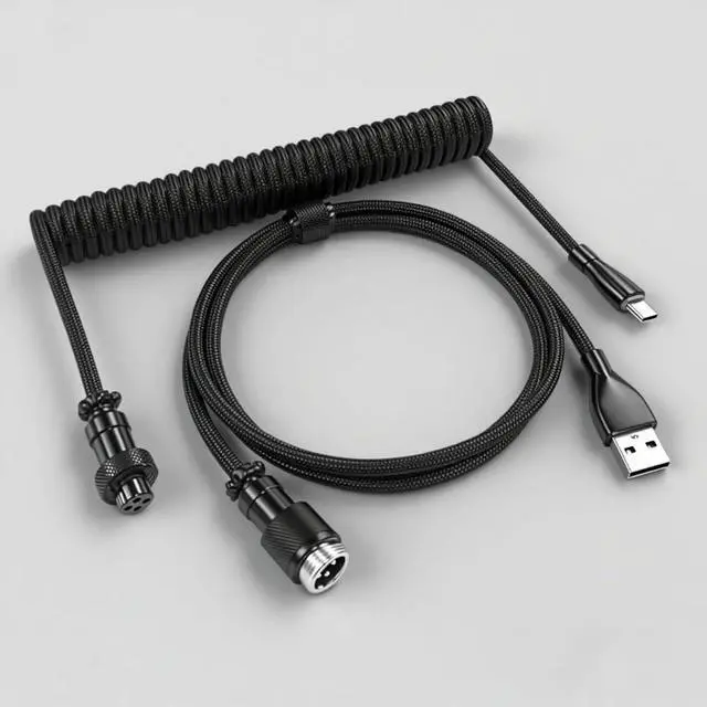 Main image of Custom Coiled Keyboard Cable USB-C: Detachable Aviator Connector, Double-Sleeved Mechanical Keyboard Cord for Gamers & ProfessionalsBraided Nylon Wire 1.5M USB-C to USB-A Cable