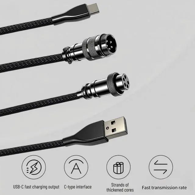 Alt view image 4 of 6 - Custom Coiled Keyboard Cable USB-C: Detachable Aviator Connector, Double-Sleeved Mechanical Keyboard Cord for Gamers & ProfessionalsBraided Nylon Wire 1.5M USB-C to USB-A Cable