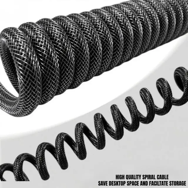 Alt view image 2 of 6 - Custom Coiled Keyboard Cable USB-C: Detachable Aviator Connector, Double-Sleeved Mechanical Keyboard Cord for Gamers & ProfessionalsBraided Nylon Wire 1.5M USB-C to USB-A Cable