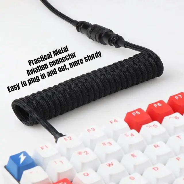 Alt view image 3 of 6 - Custom Coiled Keyboard Cable USB-C: Detachable Aviator Connector, Double-Sleeved Mechanical Keyboard Cord for Gamers & ProfessionalsBraided Nylon Wire 1.5M USB-C to USB-A Cable