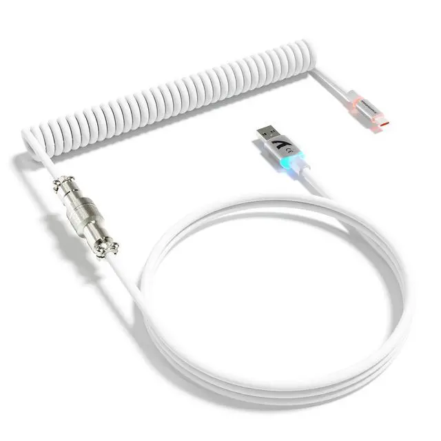 Main image of C01 ULTRA Coiled USB C Cable Double Sleeved with RGB Light Plug,Detachable Metal Aviator,Type-C to USB-A Mechanical Gaming Keyboard Cable for Win Mac PS4 Xbox Switch Printer Tablet(White)