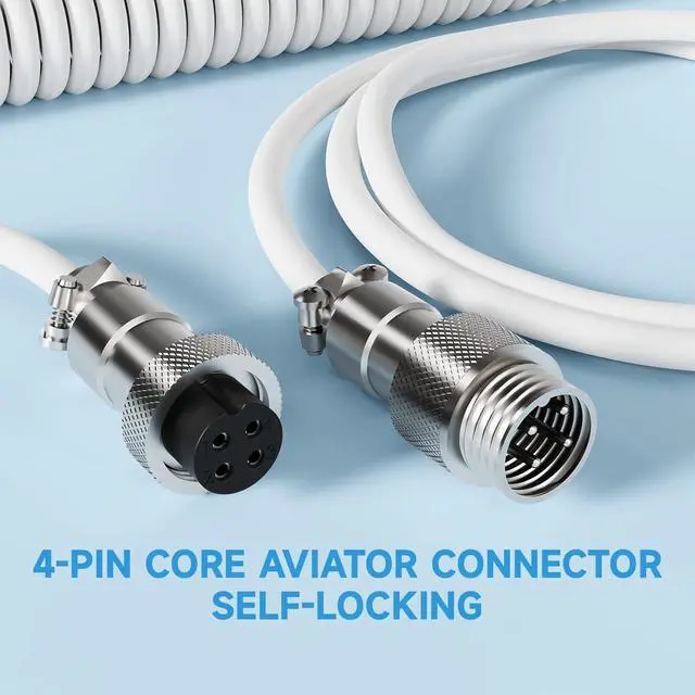 Alt view image 5 of 7 - C01 ULTRA Coiled USB C Cable Double Sleeved with RGB Light Plug,Detachable Metal Aviator,Type-C to USB-A Mechanical Gaming Keyboard Cable for Win Mac PS4 Xbox Switch Printer Tablet(White)