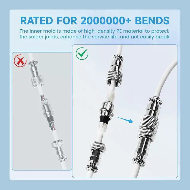 Alt view image 7 of 7 - C01 ULTRA Coiled USB C Cable Double Sleeved with RGB Light Plug,Detachable Metal Aviator,Type-C to USB-A Mechanical Gaming Keyboard Cable for Win Mac PS4 Xbox Switch Printer Tablet(White)