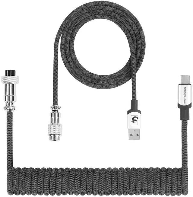 Main image of Fast Charging Spiral Type-C to USB A Gaming Mechanical Keyboard Cable, Detachable Metal Aviator Fiber Knitting Cable for Gaming Keyboard/Tablet/Smartphone (Gray)