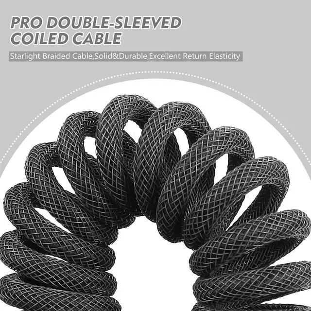 Alt view image 2 of 7 - Fast Charging Spiral Type-C to USB A Gaming Mechanical Keyboard Cable, Detachable Metal Aviator Fiber Knitting Cable for Gaming Keyboard/Tablet/Smartphone (Gray)