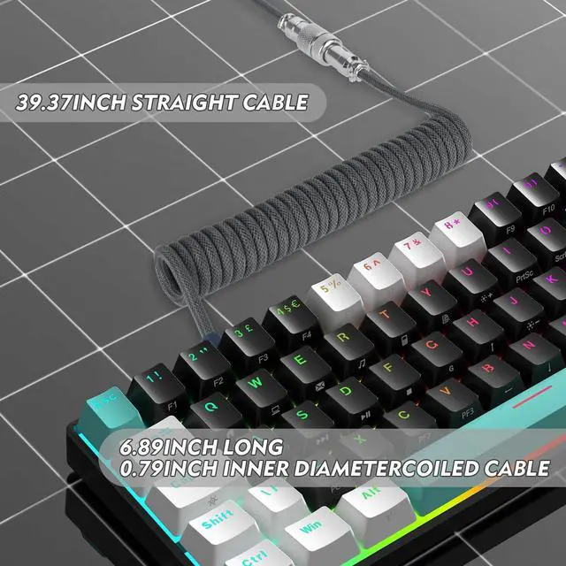 Alt view image 4 of 7 - Fast Charging Spiral Type-C to USB A Gaming Mechanical Keyboard Cable, Detachable Metal Aviator Fiber Knitting Cable for Gaming Keyboard/Tablet/Smartphone (Gray)