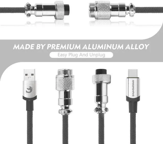 Alt view image 5 of 7 - Fast Charging Spiral Type-C to USB A Gaming Mechanical Keyboard Cable, Detachable Metal Aviator Fiber Knitting Cable for Gaming Keyboard/Tablet/Smartphone (Gray)