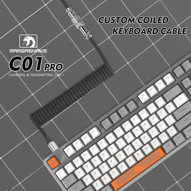 Alt view image 7 of 7 - Fast Charging Spiral Type-C to USB A Gaming Mechanical Keyboard Cable, Detachable Metal Aviator Fiber Knitting Cable for Gaming Keyboard/Tablet/Smartphone (Gray)