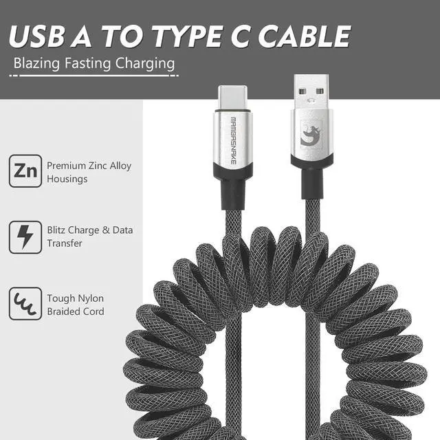 Alt view image 6 of 7 - Fast Charging Spiral Type-C to USB A Gaming Mechanical Keyboard Cable, Detachable Metal Aviator Fiber Knitting Cable for Gaming Keyboard/Tablet/Smartphone (Gray)