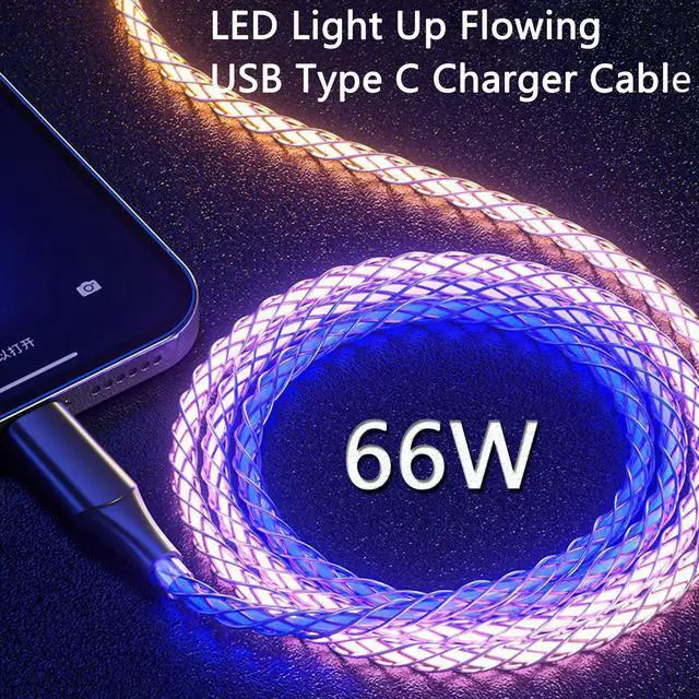 Alt view image 3 of 7 - 3Ft 66W Led Light Up Glowing USB C to USB C Cable,Aluminum Shell Fast Charging Wire LED RGB Light Gradual USB C to Type C Cord for Smart Phones and All Type C Device(Colorful)
