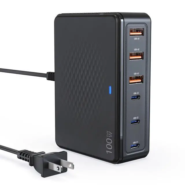 Main image of 100W USB C Charging Station, 6-Port GaN III Desktop Hub (30W Max Per Port), Compatible with iPhone 17, 16, 15, Pro Max, 14, 13, 12, 11, iPad, iPad Pro, & Samsung Galaxy S26/S25/S24 - Black