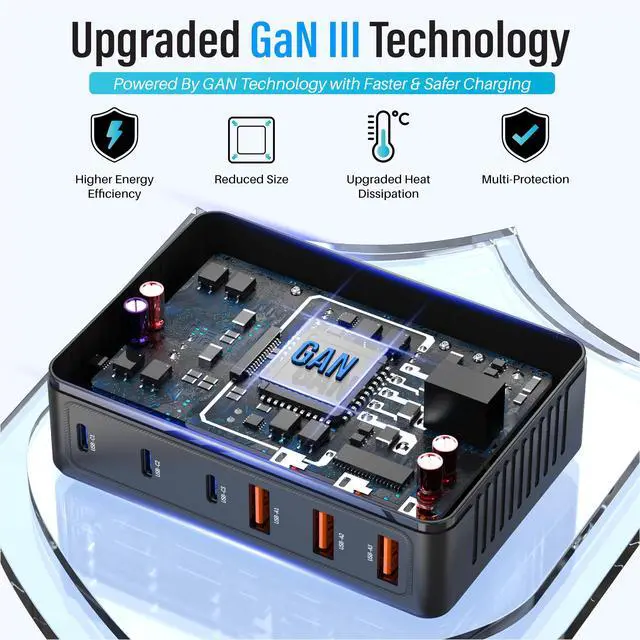 Alt view image 2 of 7 - 100W USB C Charging Station, 6-Port GaN III Desktop Hub (30W Max Per Port), Compatible with iPhone 17, 16, 15, Pro Max, 14, 13, 12, 11, iPad, iPad Pro, & Samsung Galaxy S26/S25/S24 - Black