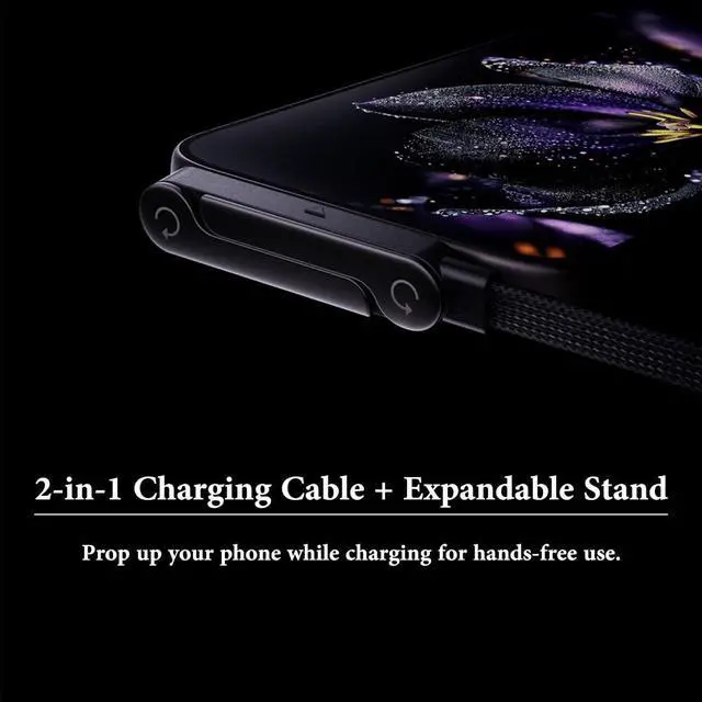 Alt view image 7 of 7 - 2 in 1 USB C Charger Cable with Invisible Stand, USB A to USB C 65w Fast Charging Braided Cord and Phone Stand Compatible with iPhone,Samsung and Android Phone,Type C PD Charging Cable,5ft,Black