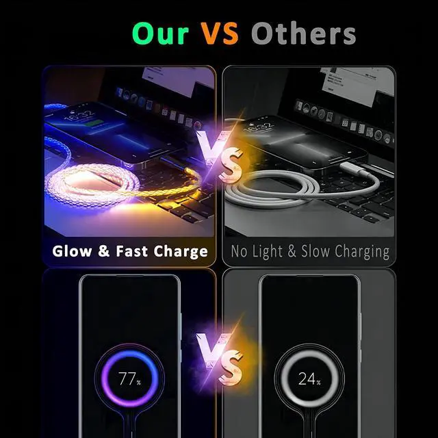 Alt view image 6 of 7 - 3Ft 66W Led Light Up Glowing USB C to USB C Cable,Aluminum Shell Fast Charging Wire LED RGB Light Gradual USB C to Type C Cord for Smart Phones and All Type C Device(Colorful)