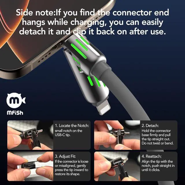 Alt view image 7 of 7 - 240W USB C to Lightning Cable, USB C to USB C Cable 6.6FT, USB A/C to C/Lightning 4 in 1 Charging Cable with Carrying Case for iPhone 17/16/15/14, MacBook, iPad, Samsung S25/S24 (Grey, 6.6Ft)