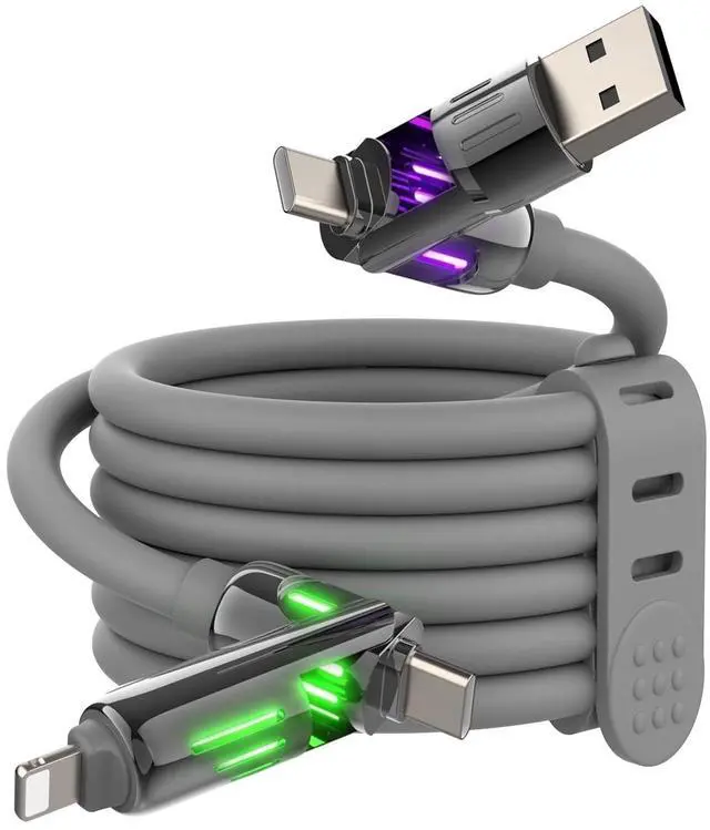 Main image of 240W USB C to Lightning Cable, USB C to USB C Cable 6.6FT, USB A/C to C/Lightning 4 in 1 Charging Cable with Carrying Case for iPhone 17/16/15/14, MacBook, iPad, Samsung S25/S24 (Grey, 6.6Ft)