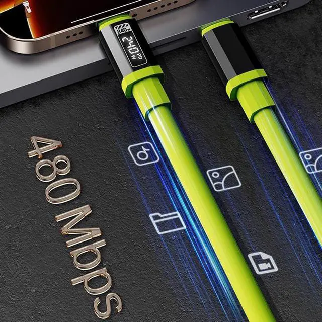 Alt view image 6 of 7 - Teilybao USB C Cable, 240W 4.92FT 6A Fast Charging USB C Charger Cable with LED Display, Zinc Alloy Silicone USB C to USB C Cable for iPhone 16/Pro/Plus/Pro Max, MacBook, iPad Pro, Galaxy S24/S23