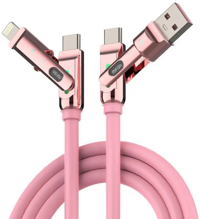 Main image of 4 in 1 Charging Cable, 240W Max Fast Charger Cord 6.6FT with Carrying Case, Silicone USB A/C to Lightning/C with Light, Multi Universal Cable for iPhone 17/16/MacBook/iPad/Laptop/Carplay, Pink