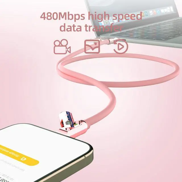 Alt view image 4 of 7 - 4 in 1 Charging Cable, 240W Max Fast Charger Cord 6.6FT with Carrying Case, Silicone USB A/C to Lightning/C with Light, Multi Universal Cable for iPhone 17/16/MacBook/iPad/Laptop/Carplay, Pink