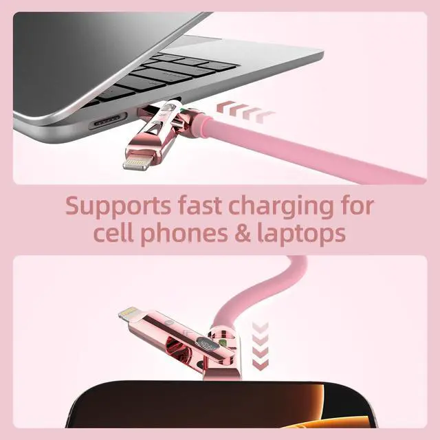 Alt view image 6 of 7 - 4 in 1 Charging Cable, 240W Max Fast Charger Cord 6.6FT with Carrying Case, Silicone USB A/C to Lightning/C with Light, Multi Universal Cable for iPhone 17/16/MacBook/iPad/Laptop/Carplay, Pink