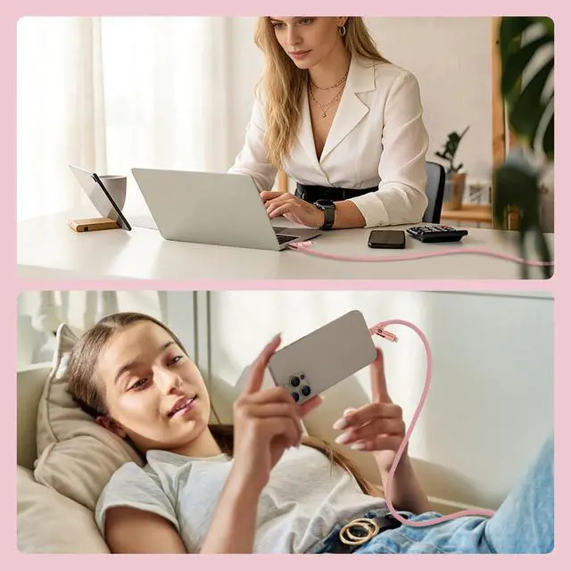 Alt view image 7 of 7 - 4 in 1 Charging Cable, 240W Max Fast Charger Cord 6.6FT with Carrying Case, Silicone USB A/C to Lightning/C with Light, Multi Universal Cable for iPhone 17/16/MacBook/iPad/Laptop/Carplay, Pink