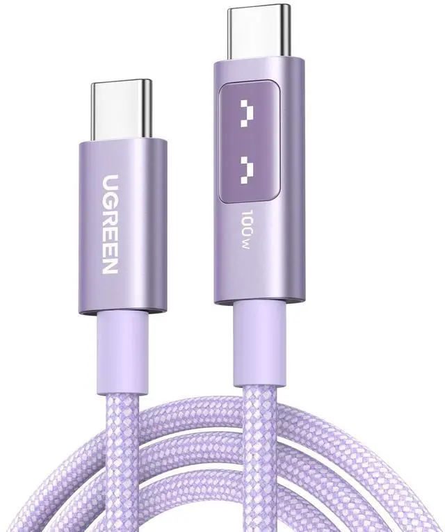 Main image of Uno USB C to USB C Cable 100W Fast Charging Cable Type C Charging Cord with LED Display for iPhone 17/17 Air/17 Pro/17 Pro Max/16, MacBook Pro/Air, iPad Pro/Air, Galaxy S25 Ultra 3.3FT Purple