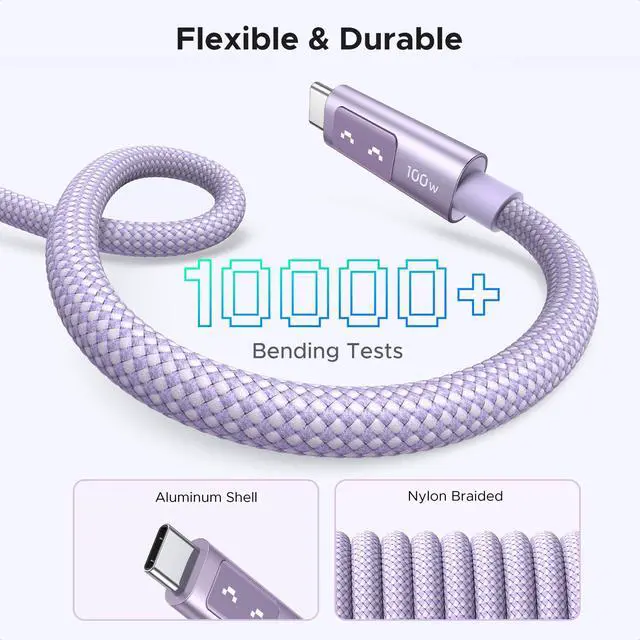 Alt view image 7 of 7 - Uno USB C to USB C Cable 100W Fast Charging Cable Type C Charging Cord with LED Display for iPhone 17/17 Air/17 Pro/17 Pro Max/16, MacBook Pro/Air, iPad Pro/Air, Galaxy S25 Ultra 3.3FT Purple