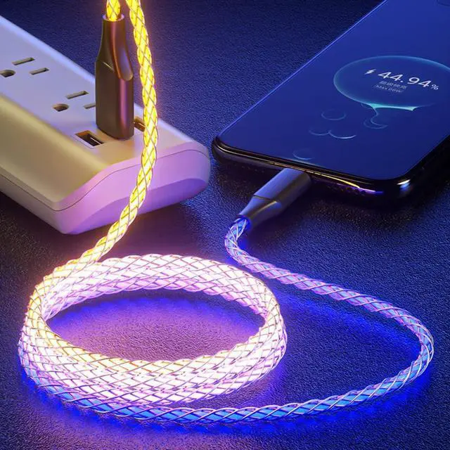 Alt view image 3 of 6 - USB Type C to Type C PD Fast Charging Cable Phone Charger Cord High Data Speed Visible Cool Lighted Up RGB Colorful LED Current Flowing for All USB C Device-RGB/39 Inches