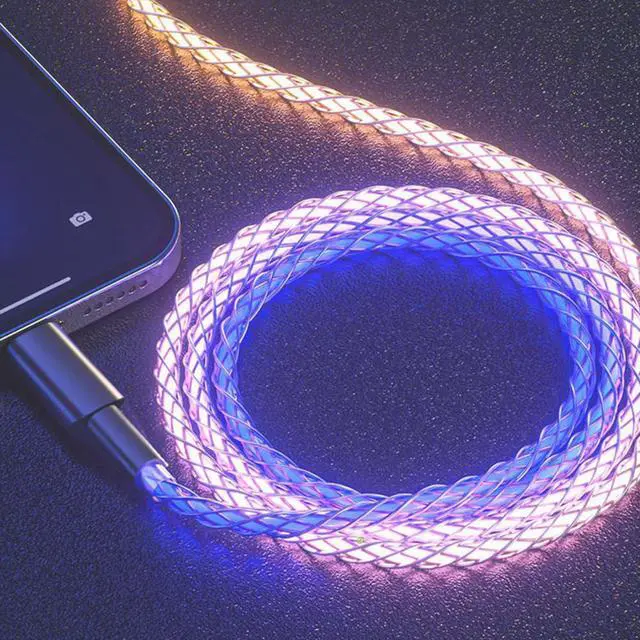 Alt view image 6 of 6 - USB Type C to Type C PD Fast Charging Cable Phone Charger Cord High Data Speed Visible Cool Lighted Up RGB Colorful LED Current Flowing for All USB C Device-RGB/39 Inches