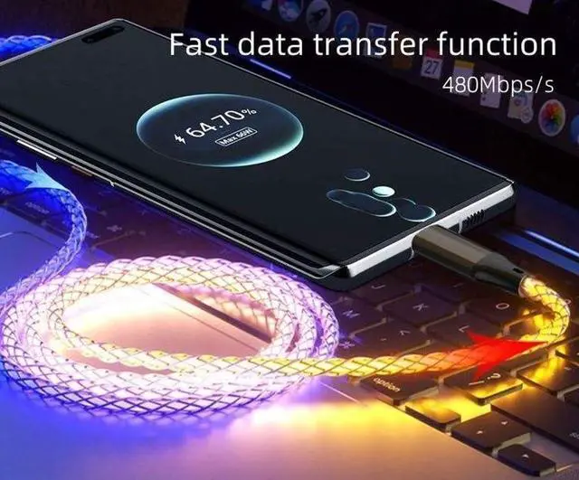 Alt view image 4 of 7 - RGB Flowing LED USB Type C to Type C PD 60W Fast Charging Cable Phone Charger High Data Speed Cool Light Up LED for All USB C Device - Clear/39 Inches Multi-Color