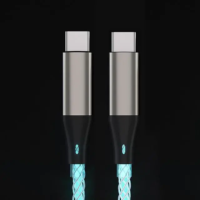 Alt view image 5 of 7 - RGB Flowing LED USB Type C to Type C PD 60W Fast Charging Cable Phone Charger High Data Speed Cool Light Up LED for All USB C Device - Clear/39 Inches Multi-Color