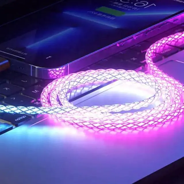 Alt view image 3 of 7 - RGB Flowing LED USB Type C to Type C PD 60W Fast Charging Cable Phone Charger High Data Speed Cool Light Up LED for All USB C Device - Clear/39 Inches Multi-Color