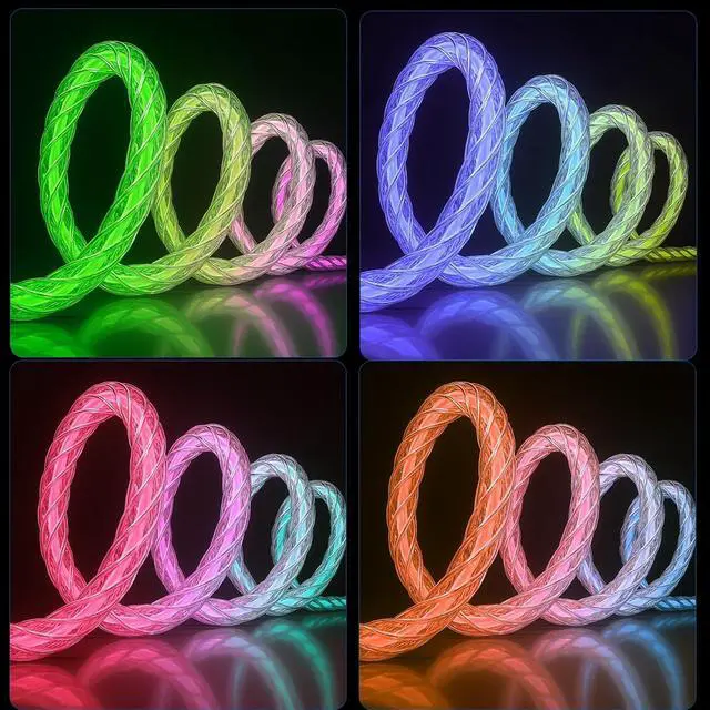 Alt view image 7 of 7 - RGB Flowing LED USB Type C to Type C PD 60W Fast Charging Cable Phone Charger High Data Speed Cool Light Up LED for All USB C Device - Clear/39 Inches Multi-Color