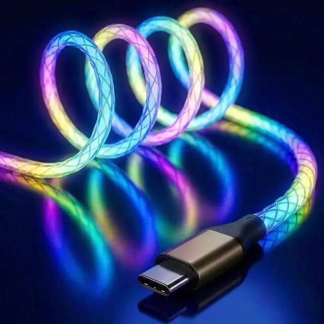Main image of USB C to USB C Cable, 60W RGB Colorful Gradual LED Light up Type C Fast Charging Cable for iPhone 15/15Pro/ 15Plus/15ProMax MacBook Pro 2020, iPad Pro 2020, iPad Air4, Samsung S23+/S23 Ultra (6 FT)