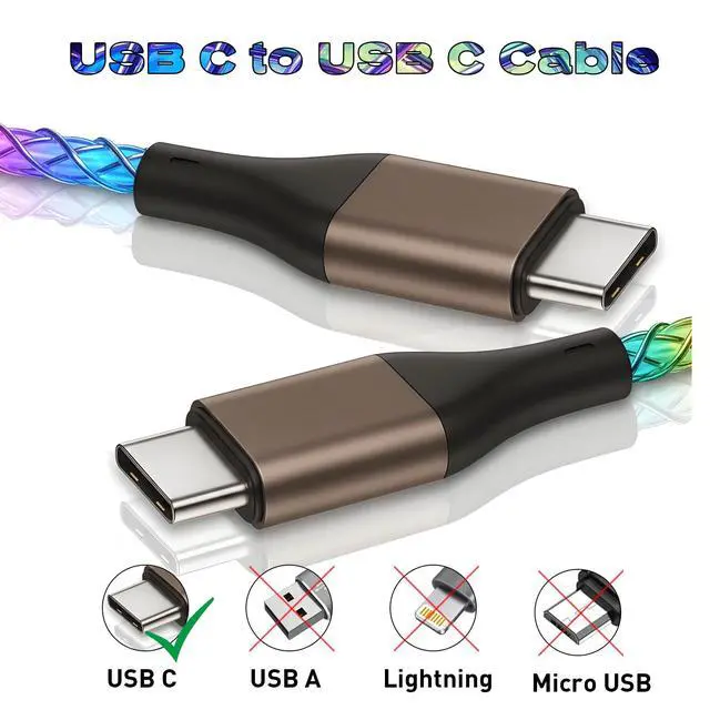 Alt view image 2 of 6 - USB C to USB C Cable, 60W RGB Colorful Gradual LED Light up Type C Fast Charging Cable for iPhone 15/15Pro/ 15Plus/15ProMax MacBook Pro 2020, iPad Pro 2020, iPad Air4, Samsung S23+/S23 Ultra (6 FT)