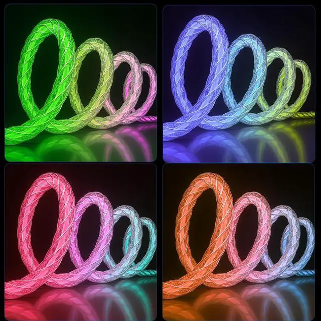 Alt view image 6 of 6 - USB C to USB C Cable, 60W RGB Colorful Gradual LED Light up Type C Fast Charging Cable for iPhone 15/15Pro/ 15Plus/15ProMax MacBook Pro 2020, iPad Pro 2020, iPad Air4, Samsung S23+/S23 Ultra (6 FT)