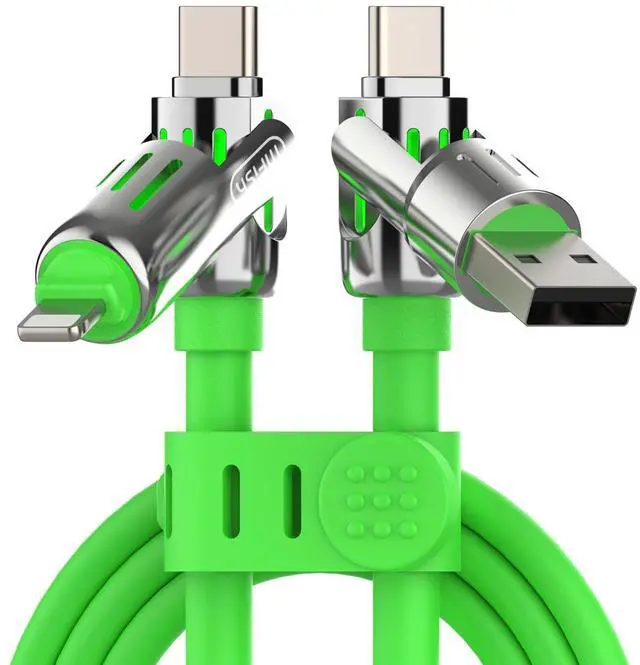 Alt view image 2 of 7 - 2-Pack 240W 4-in-1 Multi Charging Cable with Carrying Case, 6.6FT Fast Charge USB-A & USB-C to USB-C/Lightning, for iPhone 17/16/15/14, MacBook, iPad, Samsung S25/S24 (Purple+Green)