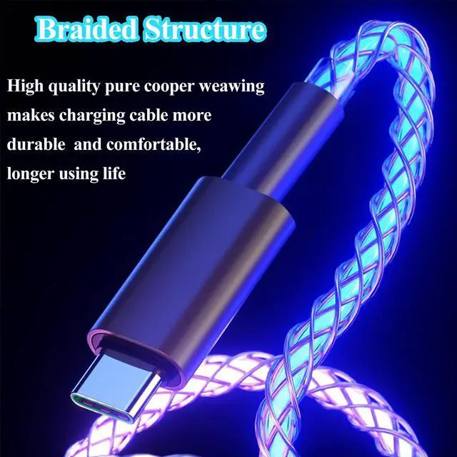 Alt view image 3 of 7 - USB C to Type C LED Light Up Charging Cable, RGB Flowing Light Up Glowing, 66W Fast Charging Cord for Samsung Galaxy S23 S22, iPhone 17/16/15 Pro Max Plus, iPad mini Pro Air, MacBook More (3.3FT)