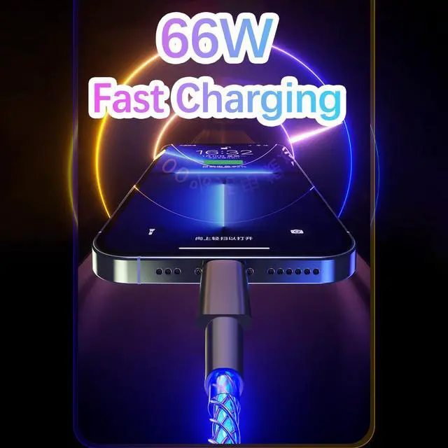 Alt view image 4 of 7 - USB C to Type C LED Light Up Charging Cable, RGB Flowing Light Up Glowing, 66W Fast Charging Cord for Samsung Galaxy S23 S22, iPhone 17/16/15 Pro Max Plus, iPad mini Pro Air, MacBook More (3.3FT)