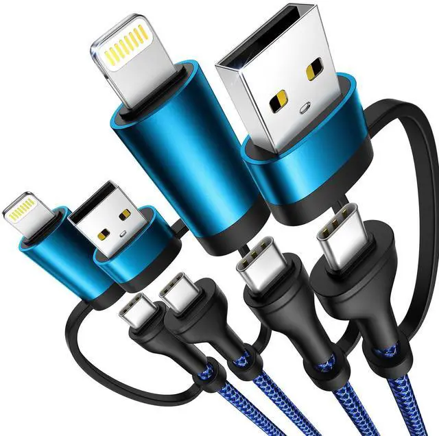 Main image of 4 in 1 Charging Cable, 2Pack 60W USB C to Lightning Cable 6.6FT, USB A/C to C/Lightning Multi Charging Cable Fast Charging for iPhone 16 15 14 13 12 Pro Max/iPad Pro/Samsung S25 S24/Switch 2,Blue
