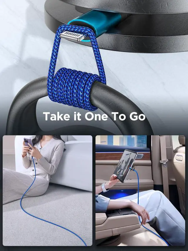 Alt view image 6 of 7 - 4 in 1 Charging Cable, 2Pack 60W USB C to Lightning Cable 6.6FT, USB A/C to C/Lightning Multi Charging Cable Fast Charging for iPhone 16 15 14 13 12 Pro Max/iPad Pro/Samsung S25 S24/Switch 2,Blue