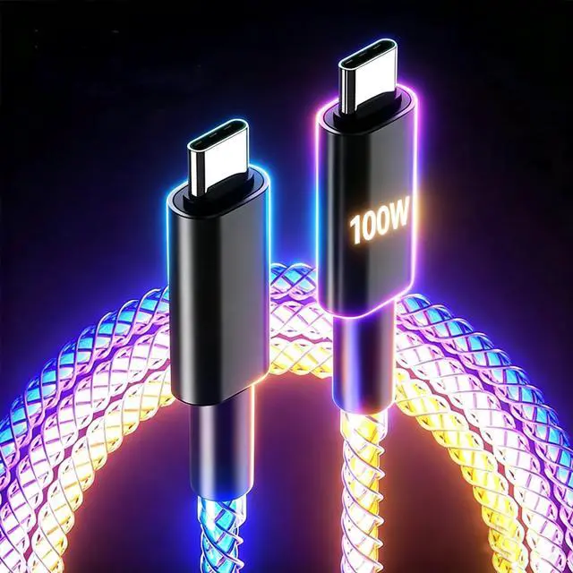 Main image of 100W LED USB C to USB C Cable, Light Up RGB USB C Charging Cable,Fast Charging Cord for iPhone 15 Pro Max Plus, iPad mini Pro Air, MacBook and Galaxy Note Pixel etc (3.3FT)